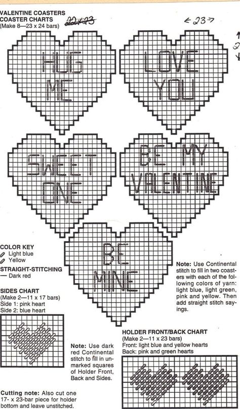 Valentine Plastic Canvas Patterns Free, Plastic Canvas Heart Patterns, Plastic Canvas Valentines Day Patterns, Plastic Canvas Valentine Patterns, Valentines Plastic Canvas, Crochet Spring Patterns, Stitch Valentines, Valentines Coasters, Crochet C2c Pattern