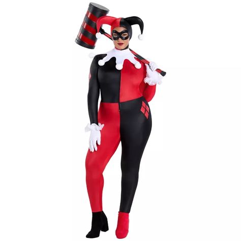 Adult Harley Quinn Plus Size Catsuit Costume - DC Villains - Spirithalloween.com Girl Superhero Costumes, Catsuit Costume, Spencers Gifts, Batman The Animated Series, Dc Villains, Girl Superhero, The Maids, Super Hero Costumes, Halloween Costumes For Girls