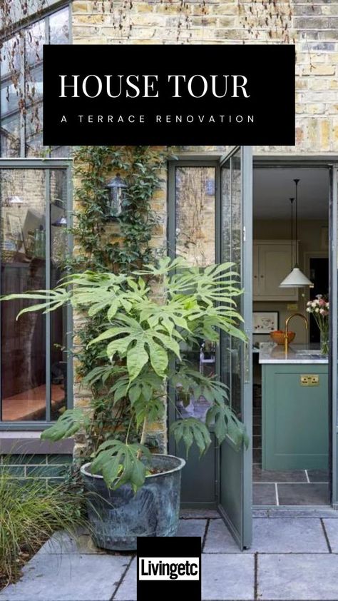 Discover the contemporary update that honors the bones of this Victorian terraced home in London... #renovation #homedesign #victorianhome Victorian Terrace Kitchen Ideas, Victorian Terrace London, Victorian Terrace Front Garden Ideas, Victorian Terrace Garden Back, Outdoor Rooms Attached To House, Contemporary Victorian Interiors, Small Victorian Terrace House, London Renovation, Victorian Terrace Garden