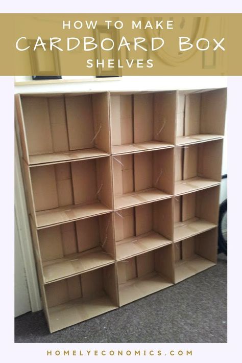 Here's how I made myself some cardboard box shelves. Cardboard box shelving is not only easy to make, but it's very customisable... and cheap! Cardboard Hacks, Cardboard Wardrobe, Cardboard Box Storage, Cardboard Box Diy, Diy Karton, Cardboard Organizer, Cardboard Storage, Diy Regal, Diy Rangement