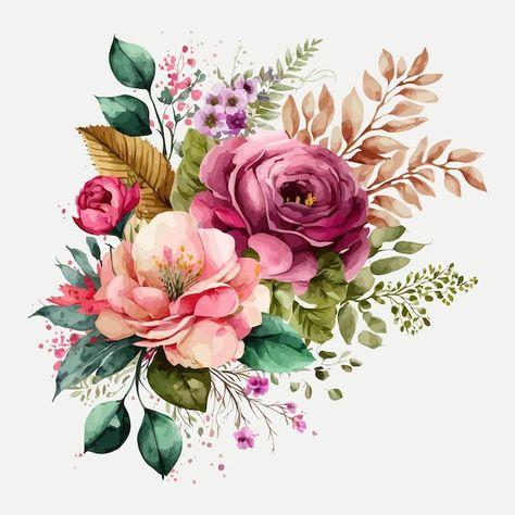 Floral Bouquet Illustration, Bouquet Illustration, Floral Cards Design, Watercolor Bouquet, Floral Border Design, Fotografi Alam Semula Jadi, Flower Art Images, Floral Image, Digital Flowers