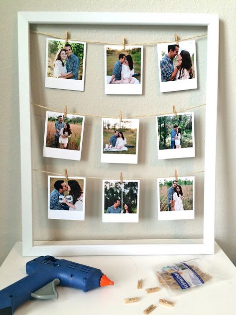 DIY: Clothesline Picture Frame                                                                                                                                                                                 More Diy Clothesline, Clothesline Pictures, Everyday Aesthetic, Diy Anniversary, Diy Picture Frames, Picture Gifts, Diy Gifts For Boyfriend, Diy Picture