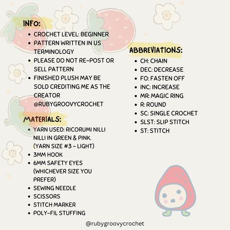 Tamagotchi Itchigotchi Free Pattern!🍓 . . . . . . #tamagotchi #freepatternamigurumi #amigurumi #cute #game #virtual #pet #crochet #strawberry #free #patterndesign Pet Crochet, Cute Game, Crochet Strawberry, Virtual Pet, Yarn Sizes, Magic Ring, Sewing Needle, Slip Stitch, Stitch Markers