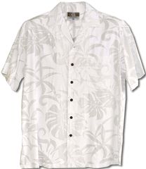 Delicate Tropicals - White Men's Hawaiian Tropical Print Kalaheo Shirt is Available in White on White. Blouse Man, Muumuu Dress, Rayon Blouse, Memory Shirts, Hawaiian Outfit, Rayon Shirt, Tropical Shirts, Wedding Shirts, Wedding White