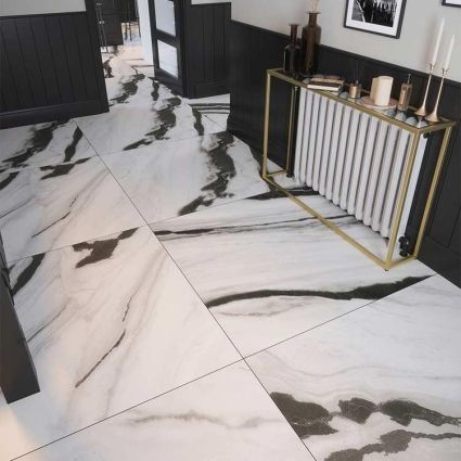 Magna XXL - Bathroom Tiles - Tiles Panda Marble, Matt Tiles, Black Marble Tile, Large Floor Tiles, Cottage Flooring, Mosaic Tile Kitchen, Black Floor Tiles, White Marble Floor, House Balcony Design