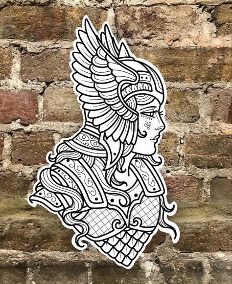 Sleeve Drawing, American Style Tattoo, Traditional Viking Tattoos, Traditional Tattoo Outline, Traditional Tattoo Stencils, Traditional Tattoo Drawings, Sam King, Valkyrie Tattoo, Tattoo Outline Drawing