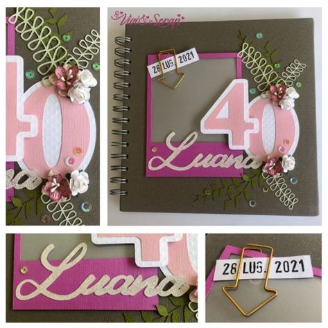 (Scrapbooking) "Personalised 40th Birthday Photo Album" Follow me on Facebook and Instagram: @viviandscrap 40th Birthday Photo Book Ideas, 40th Birthday Memory Book Ideas, 40th Birthday Scrapbook Ideas, Scrapbook Album Cover, Birthday Photo Album, Birthday Scrapbook, Album Scrapbook, Photo Album Scrapbooking, Birthday Photo