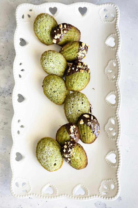 Matcha Madeleines - The Classy Baker Matcha Madeleines, Greek Yogurt Granola, French Madeleines, Granola Cups, Ice Cream Alternative, Leftover Strawberries, Healthy Summer Treats, Yogurt Granola, How To Make Matcha