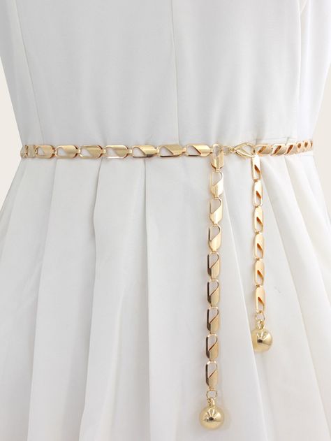 Gold  Collar  Zinc Alloy Plain  Embellished   Women Accessories Kids Belt, Chain Belts, Gold Collar, Casual Belt, Vestidos Vintage, Waist Chain, Chain Belt, Gold Pattern, Metal Hooks