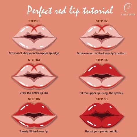 Perfect Red Lips Tutorial, Red Lipstick Makeup Tutorial, Red Lipstick Tutorial, Lips Hack, Red Lipstick Outfit, Lips Looks, Red Lips Tutorial, Red Lipstick Looks, Makeup Courses