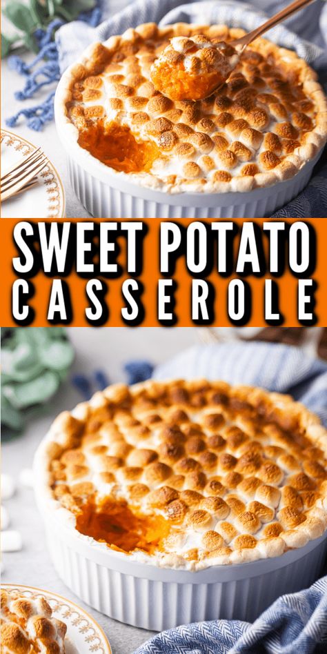 Sweet Potato Marshmallow Recipes, Easy Sweet Potato Casserole, Baked Sweet Potato Casserole, Sweet Potato Casserole With Marshmallows, Whipped Sweet Potatoes, Sweet Potatoes With Marshmallows, Gluten Free Marshmallows, Sweet Potato Casserole Easy, Easy Sweet Potato