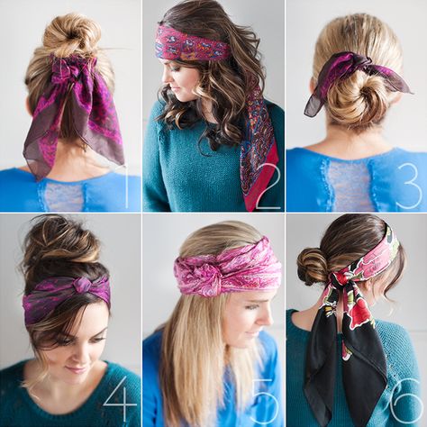 six easy ways to wear head scarves | pretty plain janes Ways To Wear A Head Scarf, How To Wear Head Scarves, How To Wear A Scarf In Your Hair, Tying Head Scarves, Headscarf Hairstyles, Hair Background, Scarf Turban, Hair Scarves, Bandana Hair