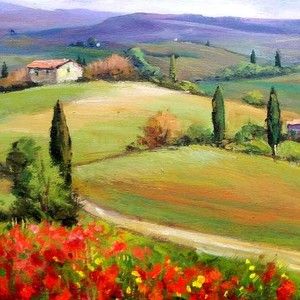 Panorama Painting, Olive Tree Painting, Tuscan Art, Tuscany Landscape, Tuscan Landscaping, Italy Landscape, Italy Painting, Italian Landscape, Wow Art