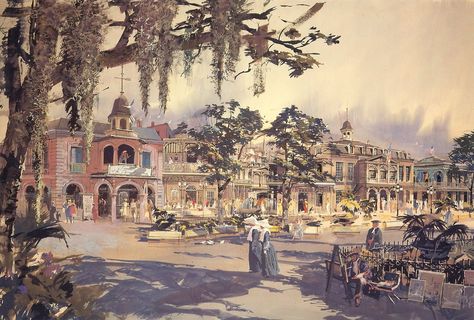 Original concept art for Disneyland’s New Orleans Square Walt Disney Imagineering, Disney Imagineering, Retro Disney, Disney Artists, Disney Posters, Disney Concept Art, Vintage Disneyland, Old Disney, Disney Theme Parks