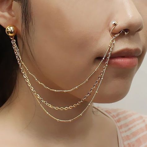 Nose To Ear Chain, Nose Chain, Faux Nose Ring, Double Ear Piercings, Pierced Nose, Nose Pins, Geode Jewelry, Septum Nose, Nose Earrings