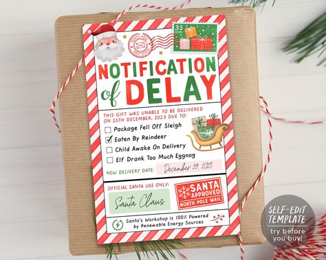 Late Gift Letter From Santa, Late Christmas Gift Letter, Package From Santa, Christmas Printables Kids, Santa Package, Christmas Package, Gift Letter, Letter From Santa, Christmas Things