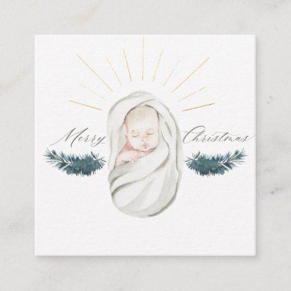 Christmas Baby Jesus Christ in Watercolor Square Business Card Christ Christmas, Watercolor Holiday Cards, Catholic Christmas, Jesus Drawings, Watercolor Postcard, Baby Illustration, Christmas Cards Zazzle, Religious Illustration, Baby Drawing