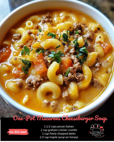 Looking for a comforting and delicious meal to warm you up this winter? Try this one-pot macaroni cheeseburger soup! Packed with savory ground beef, creamy cheesy goodness, and tender elbow macaroni, this hearty soup is sure to be a hit with the whole family. Easy to make and even easier to clean up, this recipe is a must-try for busy weeknights. Click through for the full recipe and get ready to cozy up with a bowl of this comforting soup! #comfortfood #soupseason #easyrecipes #onepotmeal" Soup With Elbow Macaroni, Recipes With Elbow Macaroni, One Pot Macaroni Cheeseburger Soup, Macaroni Cheeseburger Soup, Hamburger Macaroni Soup, Mac And Cheese Soup, Mac N Cheese Soup, Cook Ideas, Italian Sausage Soup