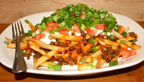 How To: Fries Supreme Fry Supreme Fries, Supreme Fries, Easy Loaded Fries Recipe, Fries Ideas Loaded, Mexi Fries, Fries Supreme, Taco Bell Fries Supreme, Loaded Curly Fries Recipe, How To Make Fries