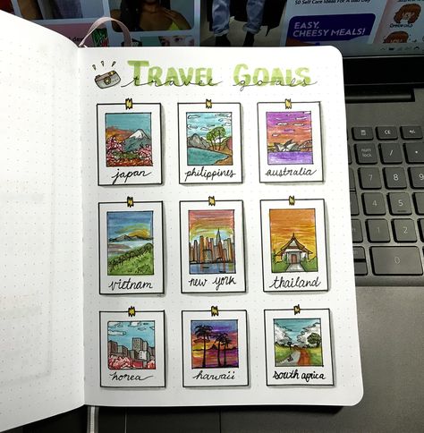 Bujo Places To Travel, Journal Places To Travel, Places To Travel Scrapbook, Drawing Ideas Travel, Travel Aesthetic Journal, Travel Diaries Drawing For Competition, Vietnam Travel Journal, Sketch Book Travel, Places To Travel Journal Page