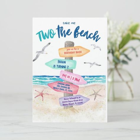 Create your own Invitation | Zazzle Beach Birthday Invitations, Kids Beach Party, Beach Theme Birthday, Foam Board Sign, Beach Party Invitations, Ocean Birthday Party, Beach Bash, 2nd Birthday Boys, Beach Birthday Party