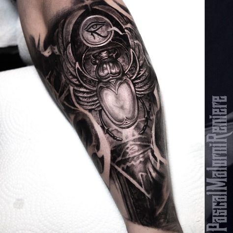 Egyptian Bettle Tattoo Design, Scarab Tattoo, Egyptian Eye Tattoos, All Seeing Eye Tattoo, Egyptian Tattoo Sleeve, Anubis Tattoo, Skull Sleeve Tattoos, Egypt Tattoo, Epic Tattoo