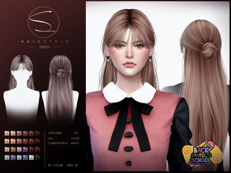 Ts4 Half Up Hair, Sims 4 S Club Hair, Sims 4 Cc High Ponytail, Sims 4 Korean Hair, Alpha Cc Sims 4 Hair, Sims 4 Hair Alpha, Sims 4 Cc Hairstyles, Half Bun Hairstyle, Popcorn Store