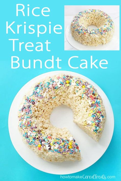 Rice Krispie Treat Bundt Cake Rice Krispie Birthday Cake Ideas, Rice Crispy Cake Birthday, Rice Krispie Treats Birthday Cake, Birthday Rice Krispy Treats, Rice Krispie Bundt Cake, Rice Krispie Treat Birthday Cake, Rice Krispie Treat Cake Birthday, Rice Krispie Cake Pops, Rice Krispie Pops How To Make