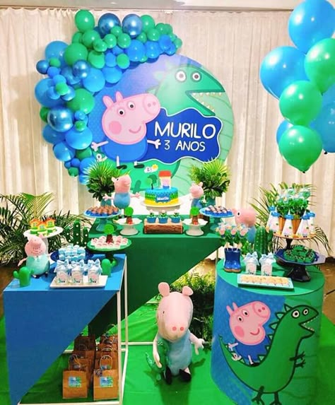 Peppa Pig Birthday Party Boy, Peppa Pig Boy Birthday Party, Peppa Pig George Birthday Party, George Pig Birthday Cake, George Pig Birthday Party, 2nd Birthday Cake Boy, George Pig Party, Pig Birthday Decorations, Pig Birthday Party Decorations