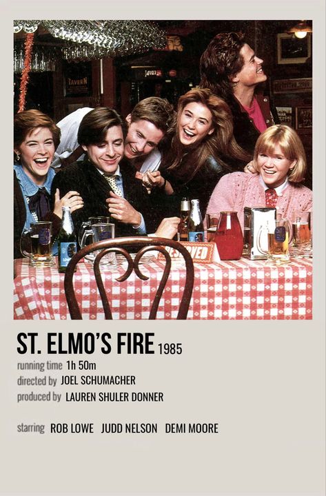 minimal polaroid movie poster for st. elmo’s fire At Elmos Fire, At Elmo’s Fire, St Elmos Fire Aesthetic, St Elmo’s Fire, 80s Movies Aesthetic, St Elmos Fire Poster, 80s And 90s Movies, Dead Poet Society, Witches Of Eastwick