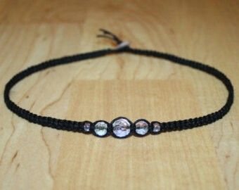 Black hemp choker with center beads Anklet Macrame, Goth Choker Necklaces, Hemp Choker, Macrame Anklet, Iridescent Necklace, Hemp Anklet, Girls Choker, Goth Choker, Iridescent Black