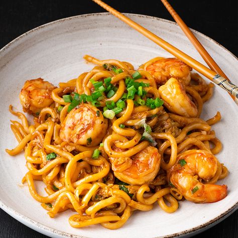 15-minute Garlic Prawn Udon – Marion's Kitchen Marions Kitchen, Garlic Prawn, Udon Noodles Recipe, Glass Noodle Salad, Marion Grasby, Marion's Kitchen, Garlic Prawns, Prawn Recipes, Udon Noodles