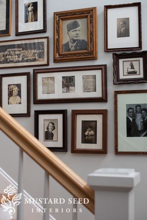 Vintage Portrait Gallery Wall, Wall Decor Picture Frames, Ancestry Wall, Family Photo Gallery Wall, Family Gallery Wall, Picture Arrangements, Art Framing, Picture Gallery Wall, Family Photo Wall