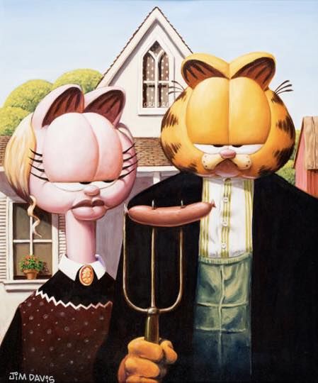 Garfield Painting, American Gothic Painting, American Gothic Parody, Mona Lisa Parody, Gothic Artwork, Grant Wood, Art Masterpieces, American Gothic, Art Parody