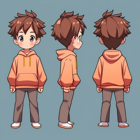 Character Turnaround Sheet Template, Character Turnaround Concept Art, Concept Art Sheet, Anime Boy Character, 2d Character Animation, Character Turnaround, Chibi Boy, Character Template, Character Model Sheet