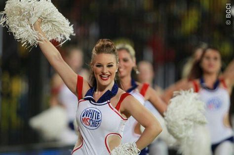 Ipl6 Georgy Girl, Mumbai Indians Ipl, The Cheerleaders, Cheerleading Squad, Vibrant Outfits, Champions Trophy, Royal Challengers Bangalore, Gold Outfit, Chennai Super Kings