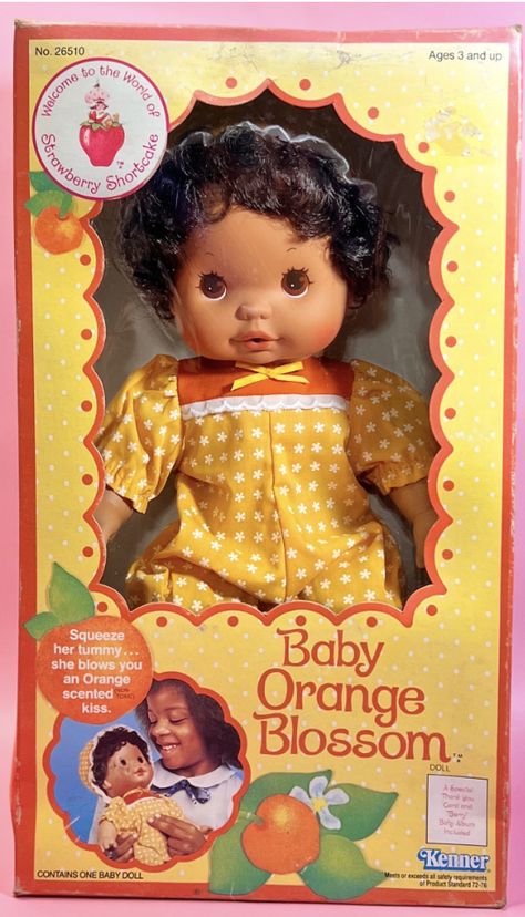 Orange Blossom Baby Blow Kiss Strawberry Shortcake Doll | c1982 1991 Strawberry Shortcake, Strawberry Shortcake And Orange Blossom, Huckleberry Pie Strawberry Shortcake, Orange Blossom Strawberry Shortcake, Blow Kiss, Baby Alive Food, Vintage Strawberry Shortcake Dolls, Strawberry Shortcake Cartoon, Jelly Bears