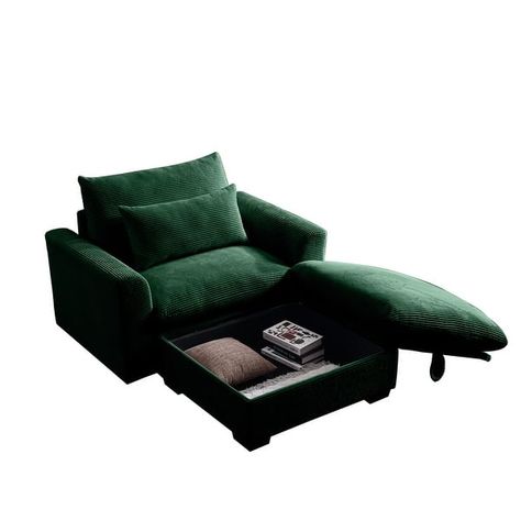 Green Corduroy Accent Chair Sofa Single Sofa Armchair wStorage Ottoman - Bed Bath & Beyond - 41043628 Sofa Single, Green Corduroy, Ottoman Bed, Chair Sofa, Single Sofa, Furniture Outlet, Sofa Armchair, Furniture Outlet Stores, Accent Chair