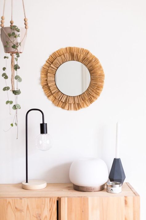 DIY Raffia Tasseled Mirrors Raffia Mirror, Diy Wand, Local Shops, Furniture Shopping, Decorating Styles, Meme Design, Diy Interior, Diy Mirror, Furniture Stores