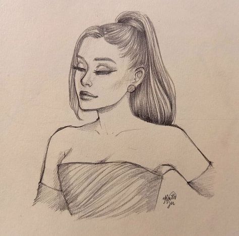 Ariana Grande Portrait Drawing, Ariana Grande Sketches Easy, Ariana Grande Drawings Easy, Ariana Sketch, Celebrity Drawings Easy, Drawing Celebrities, Cool Girl Drawings, Jesus Drawing, Super Easy Drawings