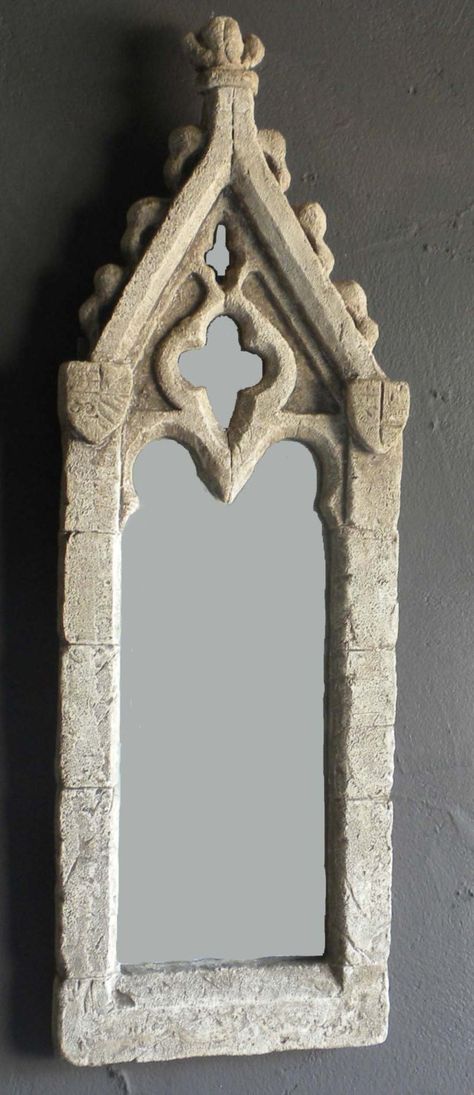 Gothic Mirrors, Dragon Bathroom, Castle Windows, Stone Frame, Gothic Mirror, Gothic Drawings, Gothic Window, Occult Decor, Button Frames