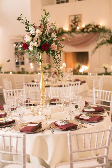 A + B | January - The Manor House Burgundy And Champagne Wedding, Champagne And Red Wedding, Cream Wedding Decor, Champagne Wedding Decor, January Photography, The Manor House, Red Wedding Theme, Historic Wedding, Wedding Table Flowers