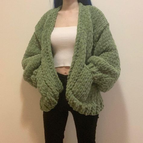 Cardigan With Pockets, Green Cardigan, Open Front Cardigan, Crochet Scarf, Forest Green, Knit Cardigan, Hand Knitting, Size Chart, Forest