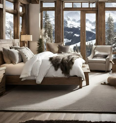 Alpine Bedroom, Mountain Home Bedroom, Ranch Style Decor, Mountain Bedroom, Bedroom Inspiration Cozy, Mountain Home Interiors, Mountain Dream Homes, Winter Bedroom, Chalet Interior