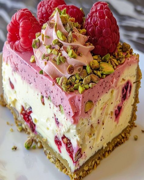 recipes tower community | Crunch Pistachio Raspberry Cheesecake | Facebook Pistachio Raspberry Cheesecake, Recipes Tower, Pistachio Cheesecake Recipe, Pistachio Raspberry, Unique Sweets, Cheesecake Ingredients, Raspberry Swirl Cheesecake, Pistachio Cheesecake, Cheesecake Recipes Classic