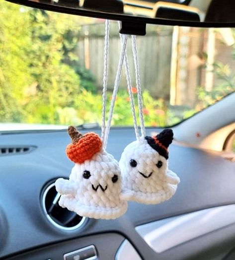 Christmas For Adults Gifts, Halloween Car Hanger Crochet, Christmas Rear View Mirror Decor, Halloween Car Hanger, Crochet Ghost Car Hanger, Crochet Halloween Car Decor, Fall Car Accessories, Halloween Car Accessories, Fall Car Decor