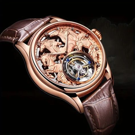 Aesop Tourbillon Mechanical Watch, Men's Fashion Waterproof Golden Wristwatch | Today's Best Daily Deals | Temu Horse Skeleton, Watches Logo, Tourbillon Watch, Mechanical Hand, Rubber Watches, Mens Luxury, Leather Watch Bands, Skeleton Watch, Sport Watches