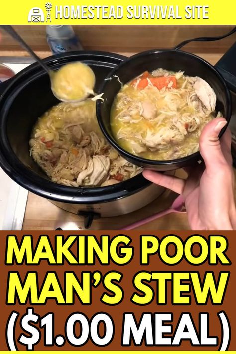 To make Poor Man’s Stew, all you need is affordable ingredients such as chicken breast, onions, carrots, and other vegetables. #homesteadsurvivalsite #poormanssoup #poormanssoup #budget #frugality Poor Mans Food, Poor Man Dinner Ideas, Poor Mans Meals, Poor Man Recipes, Poor Mans Dinner, Poverty Meal Recipe, Poor Mans Soup, Poor People Meals, Poor Mans Recipes