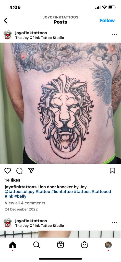 Lion Door Knocker Tattoo, Door Knocker Tattoo, Lion Door Knocker, Lion Tattoo, Door Knocker, Lion Head, Door Knockers, Art References, Tattoo Studio