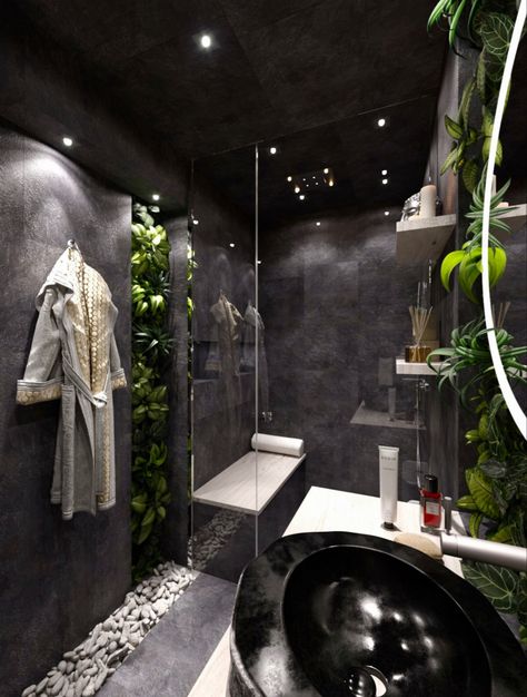 Tropical Bathroom Ideas, Dark Modern Bathroom, Jungle Bathroom, Dark Green Bathrooms, Tropical Bathroom, Zen Bathroom, Dark Bathrooms, Natural Bathroom, Best Bathroom Designs